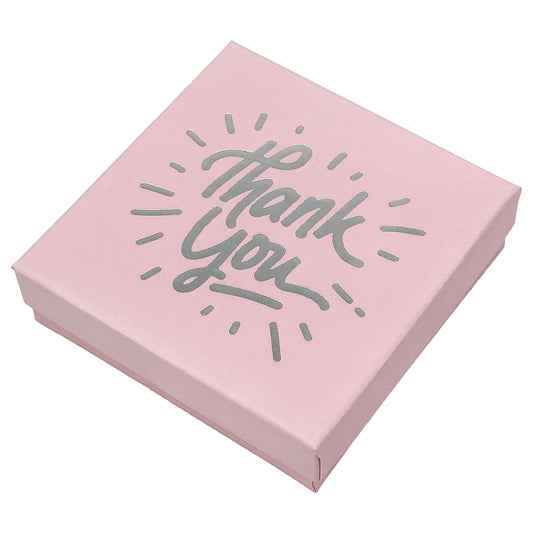 3 1/2" x 3 1/2" Pink and Silver "Thank You" Cotton Filled Box