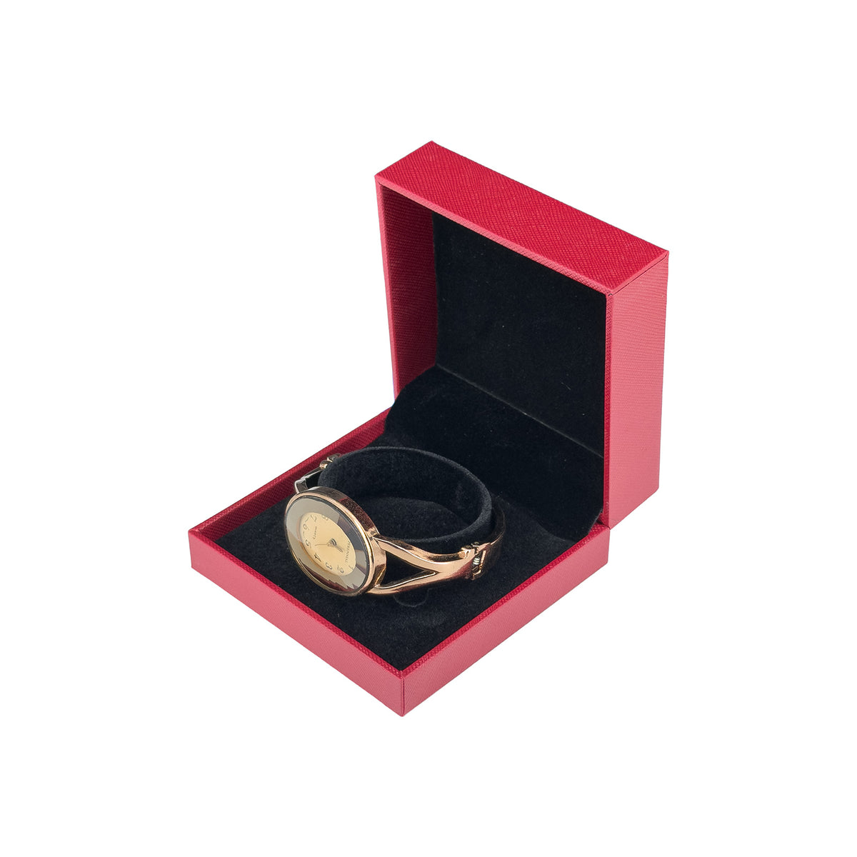 3 1/2" x 3 1/2" Red Leatherette Black Velvet Interior Watch Jewelry Box