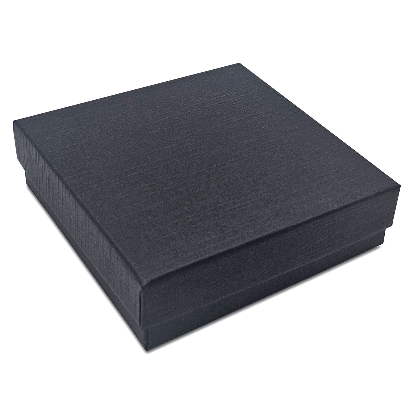 3 1/2" x 3 1/2" x 1" Black Linen Pattern Cotton Filled Paper Box