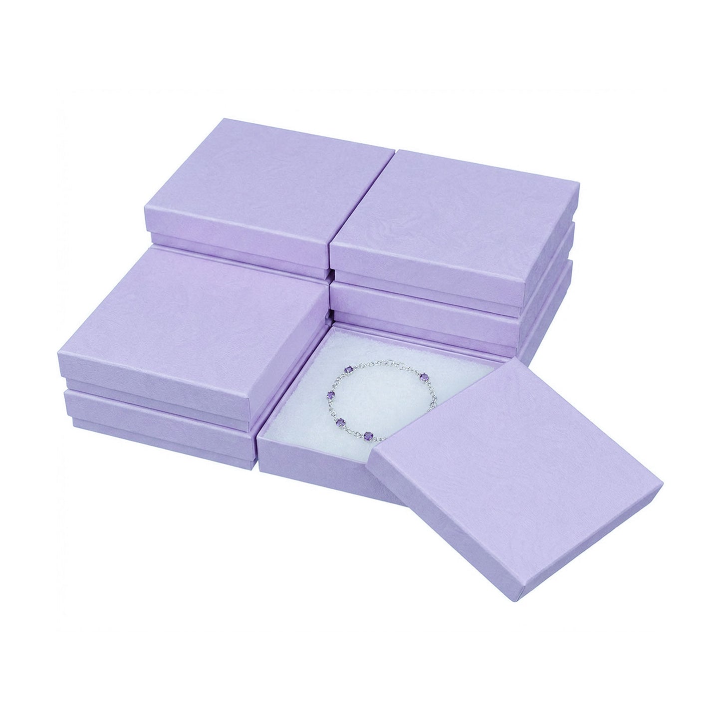 3 1/2" x 3 1/2" x 1" Light Lavender Cotton Filled Paper Box