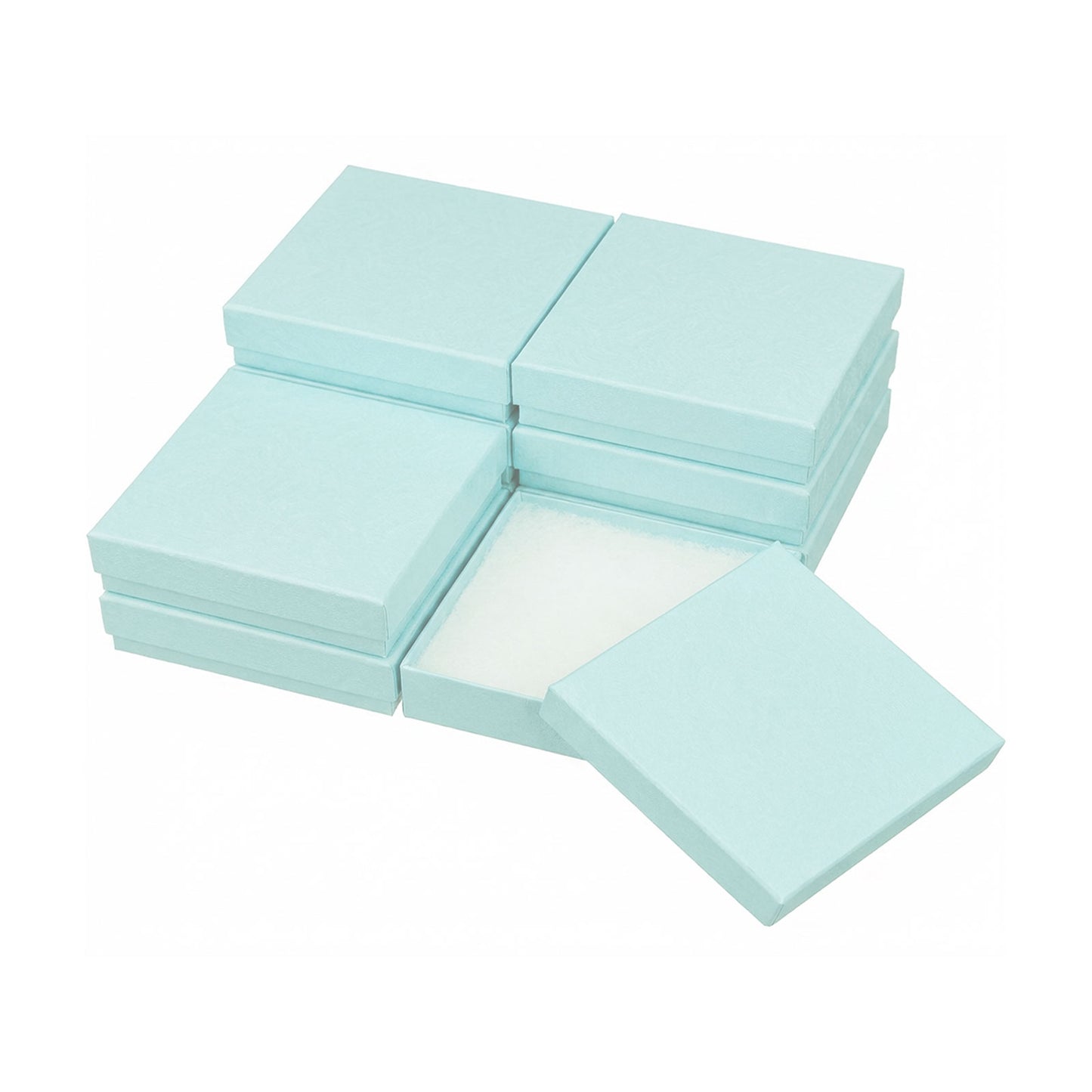 3 1/2" x 3 1/2" x 1" Light Pearl Teal Cotton Filled Paper Box