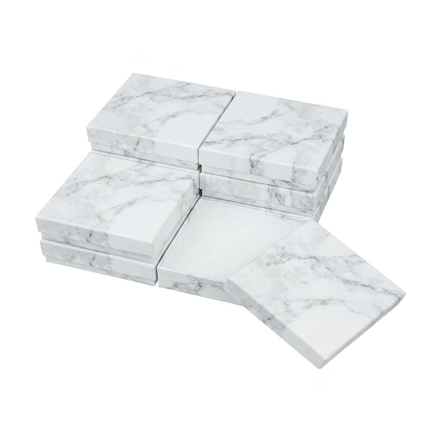3 1/2" x 3 1/2" x 1" Marble White Cotton Filled Paper Box