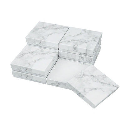 3 1/2" x 3 1/2" x 1" Marble White Cotton Filled Paper Box