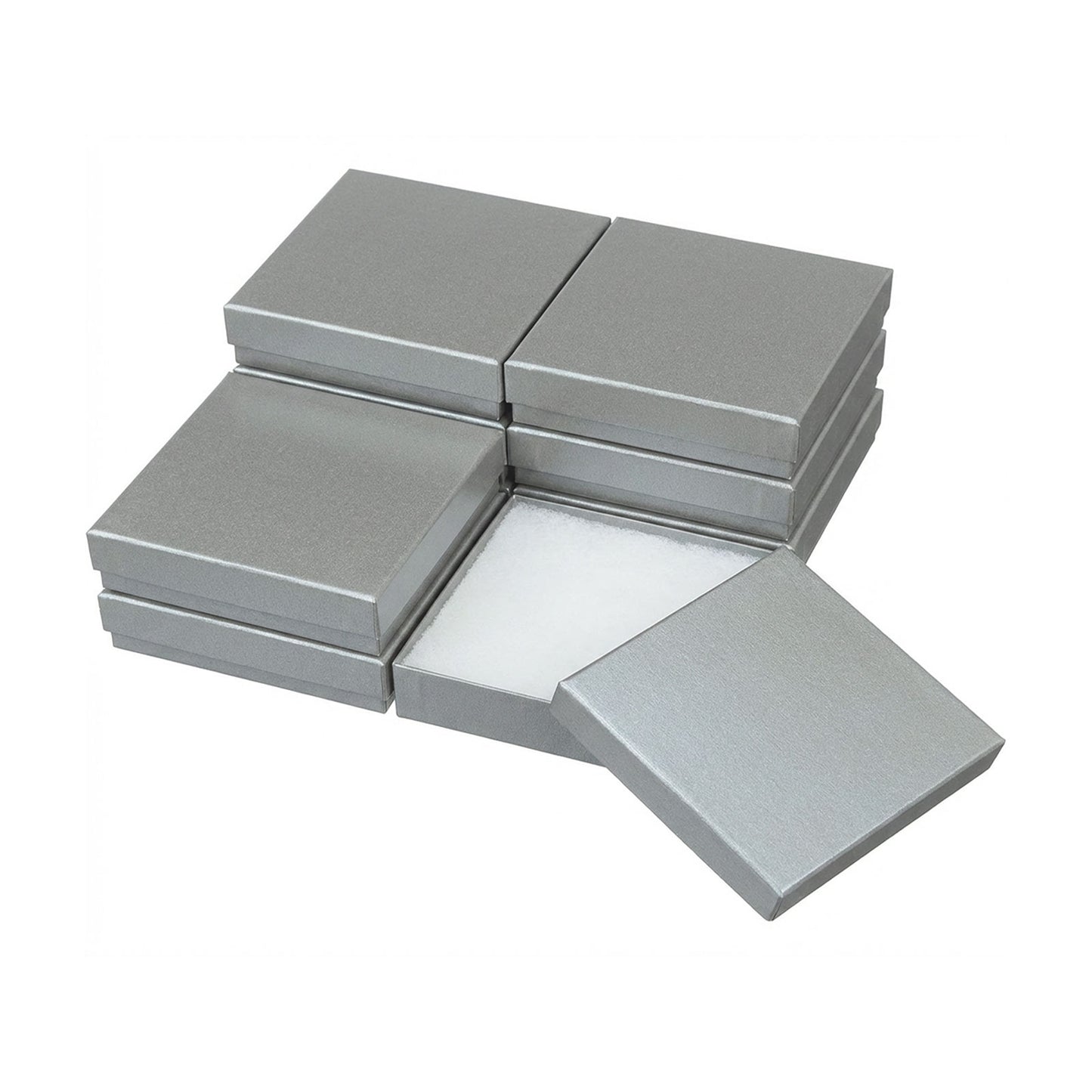 3 1/2" x 3 1/2" x 1" Pearl Gray Cotton Filled Paper Box