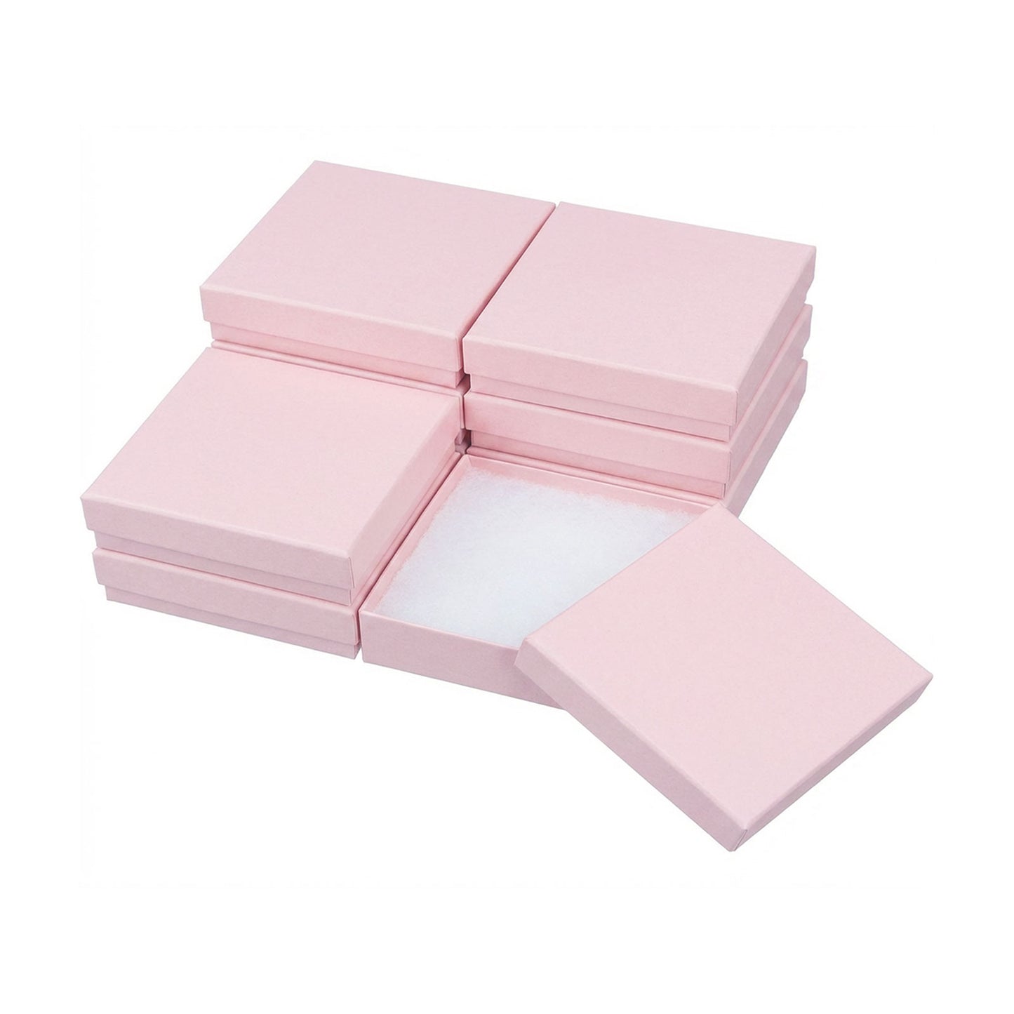 3 1/2" x 3 1/2" x 1" Pink Cotton Filled Paper Box
