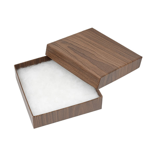 3 1/2" x 3 1/2" x 1" Wood Grain Pattern Cotton Filled Paper Box