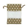 3 1/2" x 5 1/2" Beige with Silver Polka Dot Linen Burlap and Sheer Organza Gift Bag