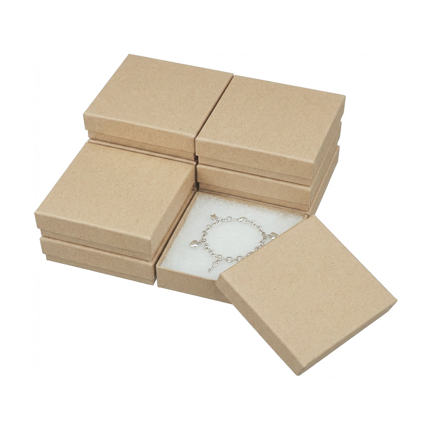 3 1/2" x 3 1/2" x 1" Kraft Cotton Filled Paper Box