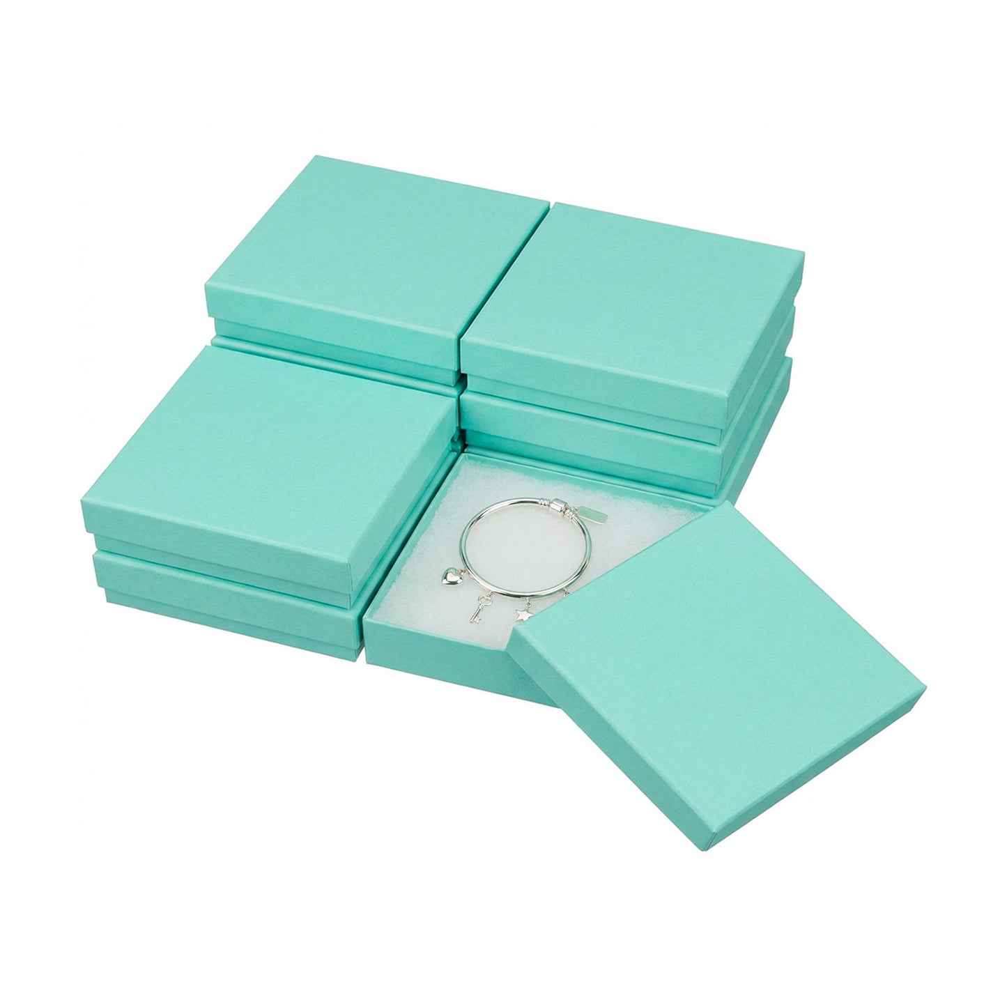 3 1/2" x 3 1/2" x 1" Teal Cotton Filled Paper Box