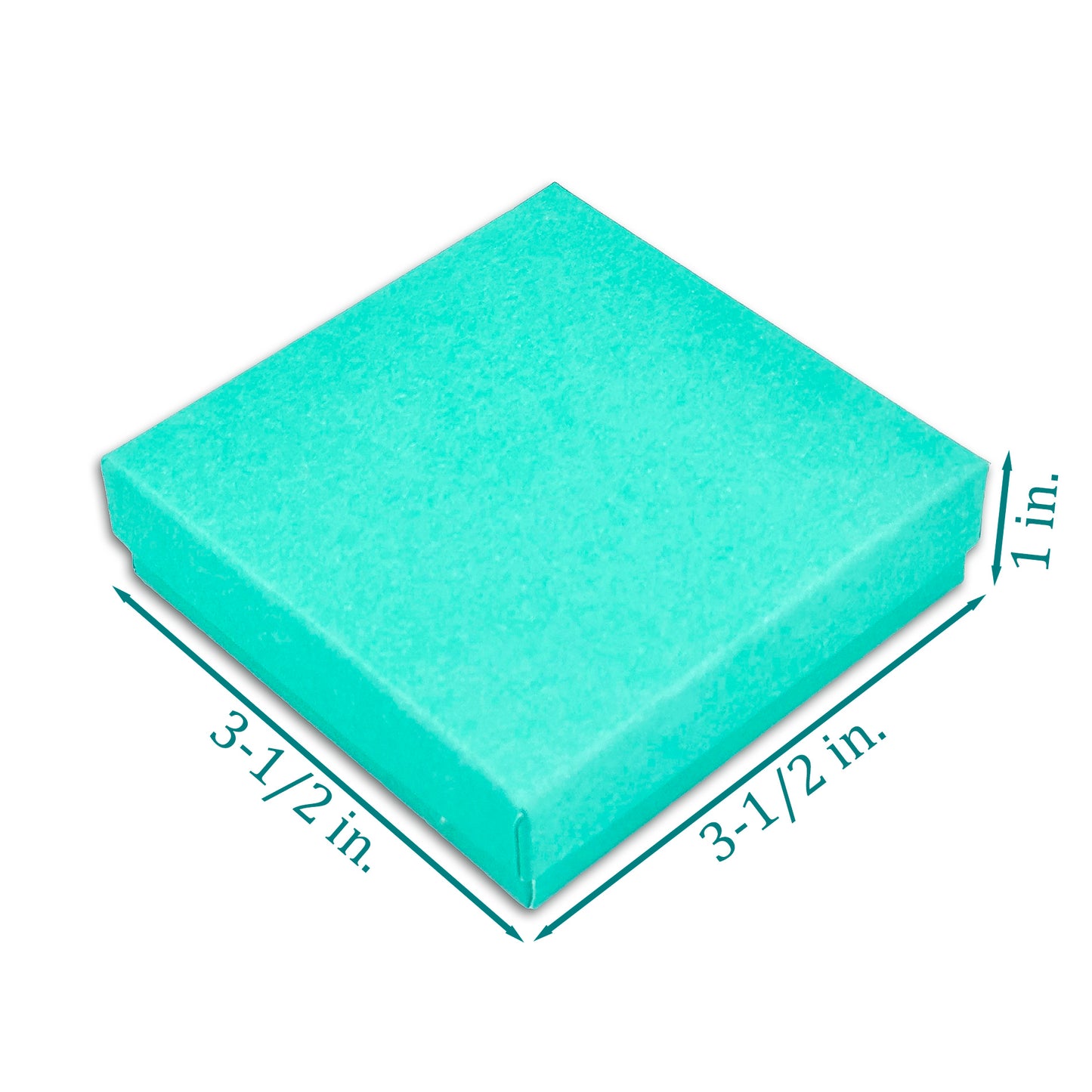 3 1/2" x 3 1/2" x 1" Teal Cotton Filled Paper Box