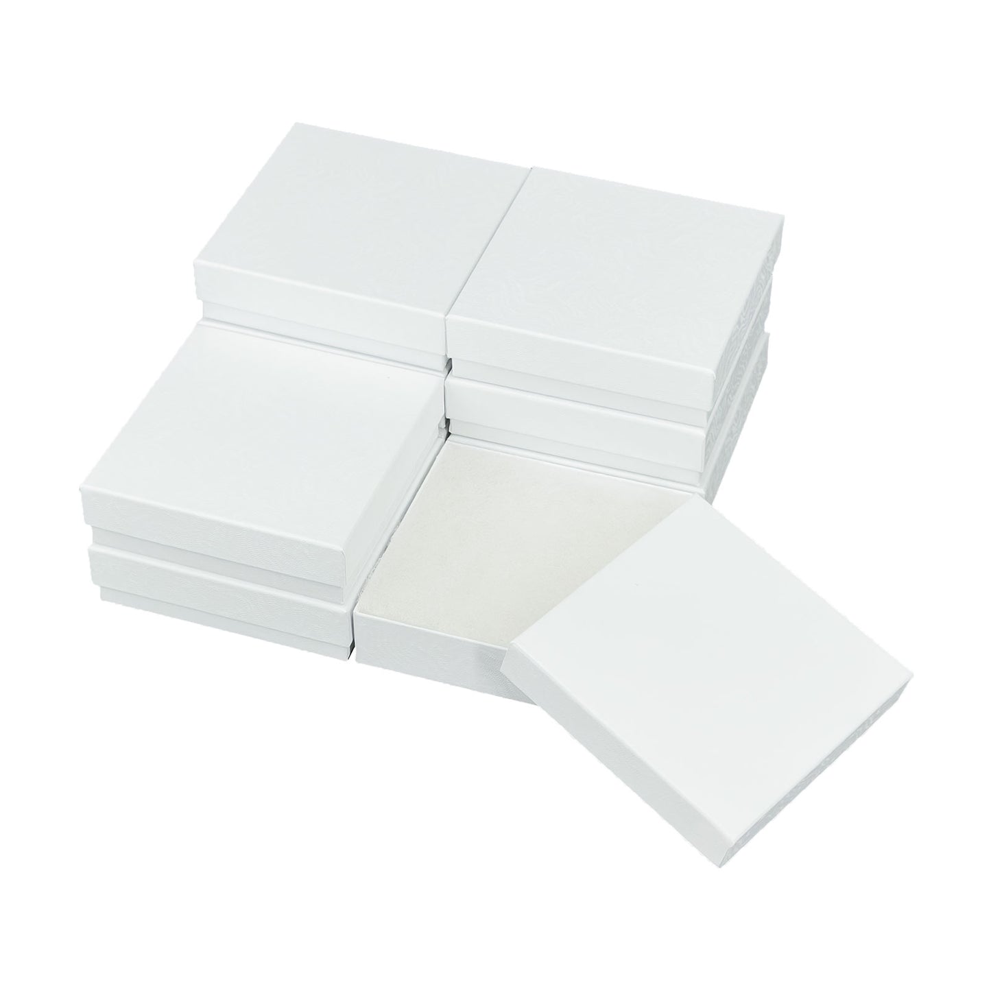 3 1/2" x 3 1/2" x 1" White Swirl Cotton Filled Paper Box