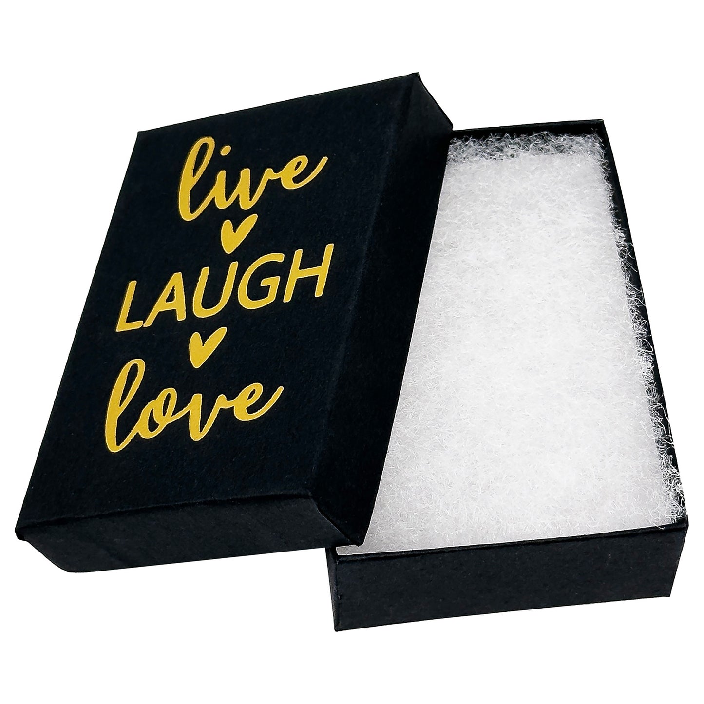 3 1/4" x 2 1/4" Black and Gold "Live Laugh Love" Cotton Filled Box