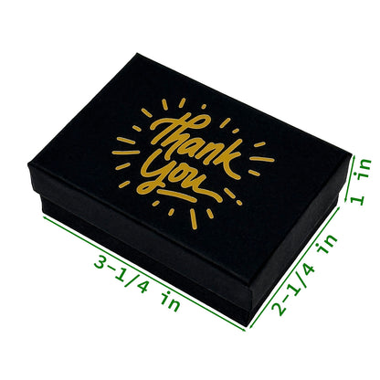 3 1/4" x 2 1/4" Black and Gold "Thank You" Cotton Filled Box