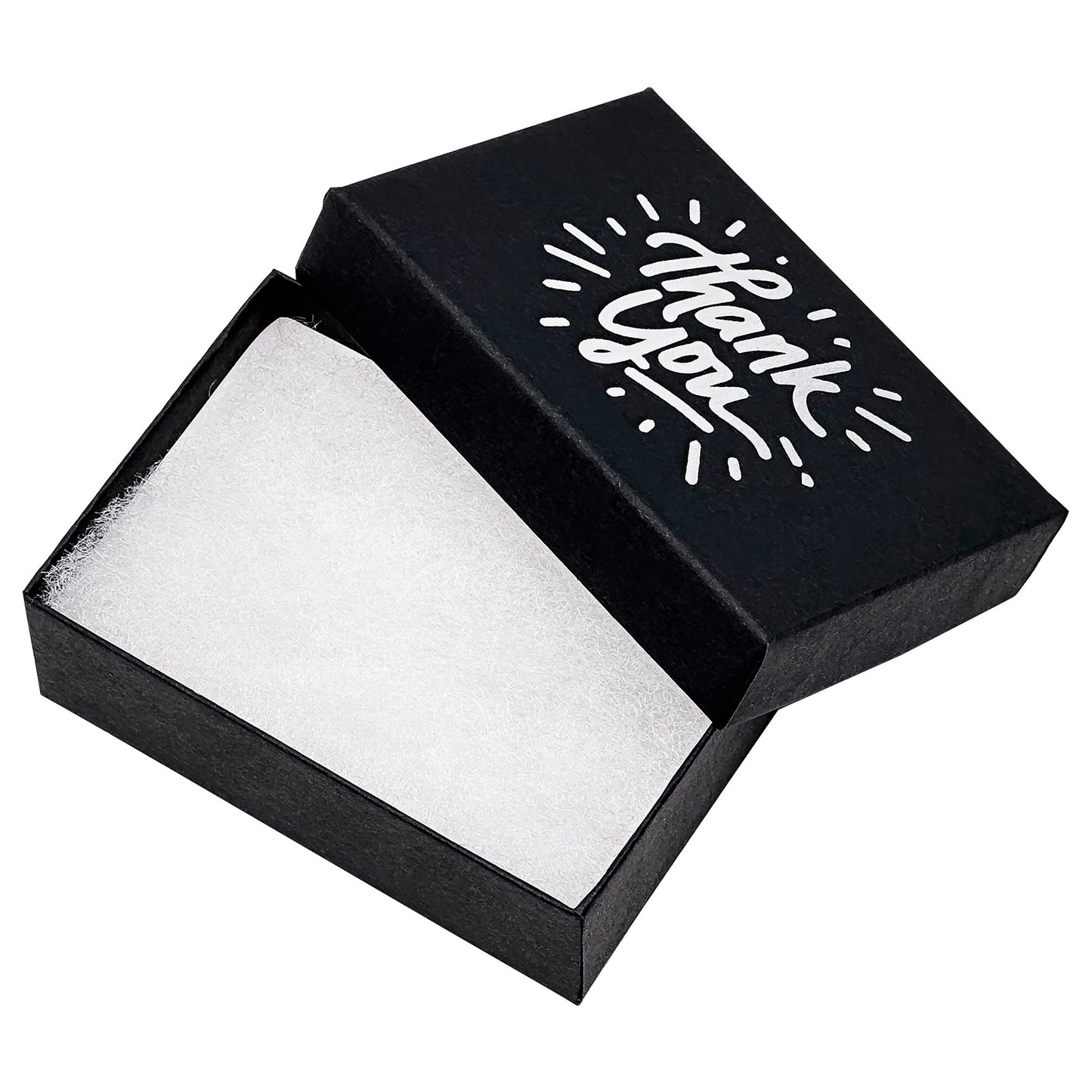 3 1/4" x 2 1/4" Black and Silver "Thank You" Cotton Filled Box