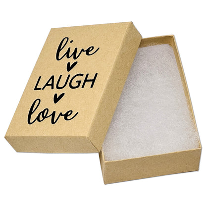 3 1/4" x 2 1/4" Kraft and Black "Live Laugh Love" Cotton Filled Box