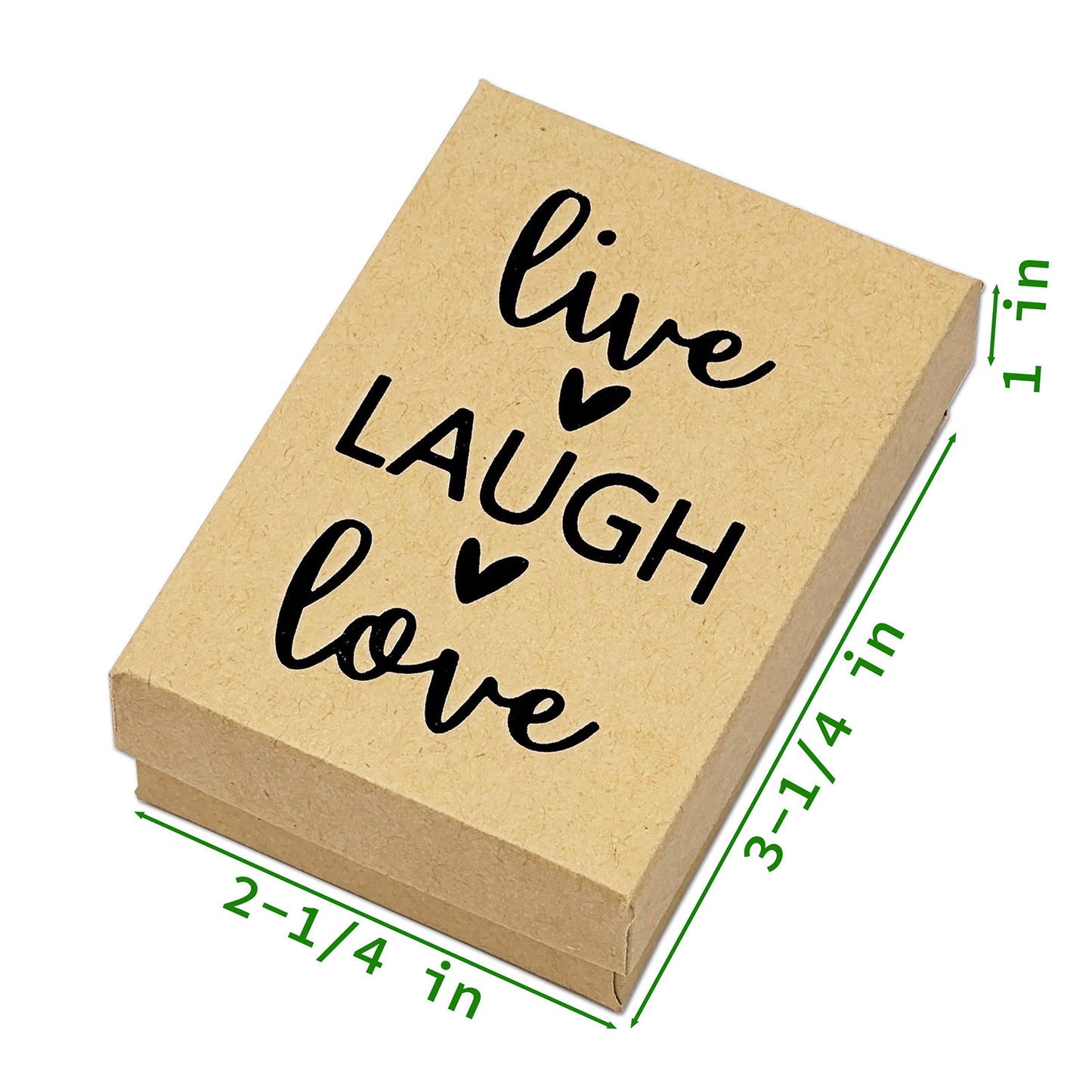 3 1/4" x 2 1/4" Kraft and Black "Live Laugh Love" Cotton Filled Box