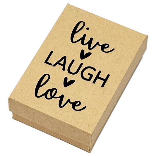 3 1/4" x 2 1/4" Kraft and Black "Live Laugh Love" Cotton Filled Box