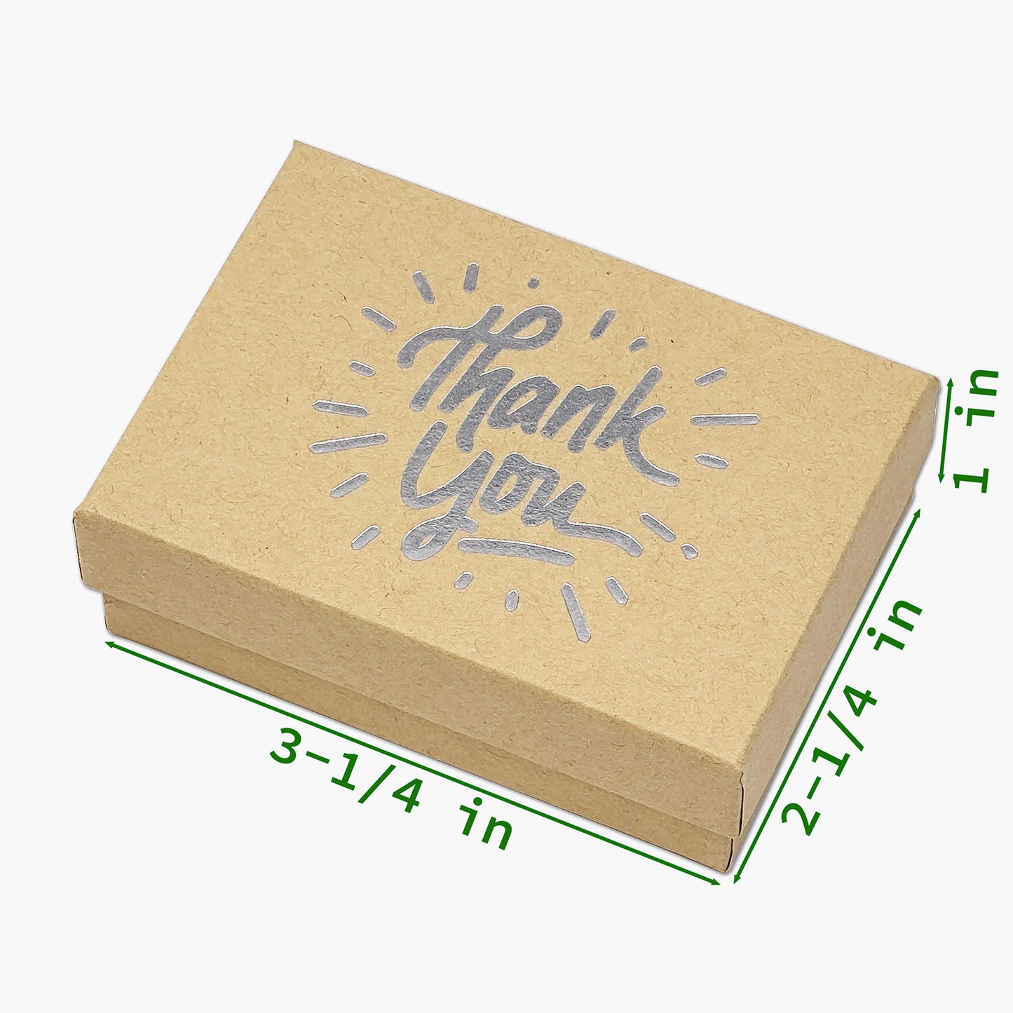 3 1/4" x 2 1/4" Kraft and Silver "Thank You" Cotton Filled Box