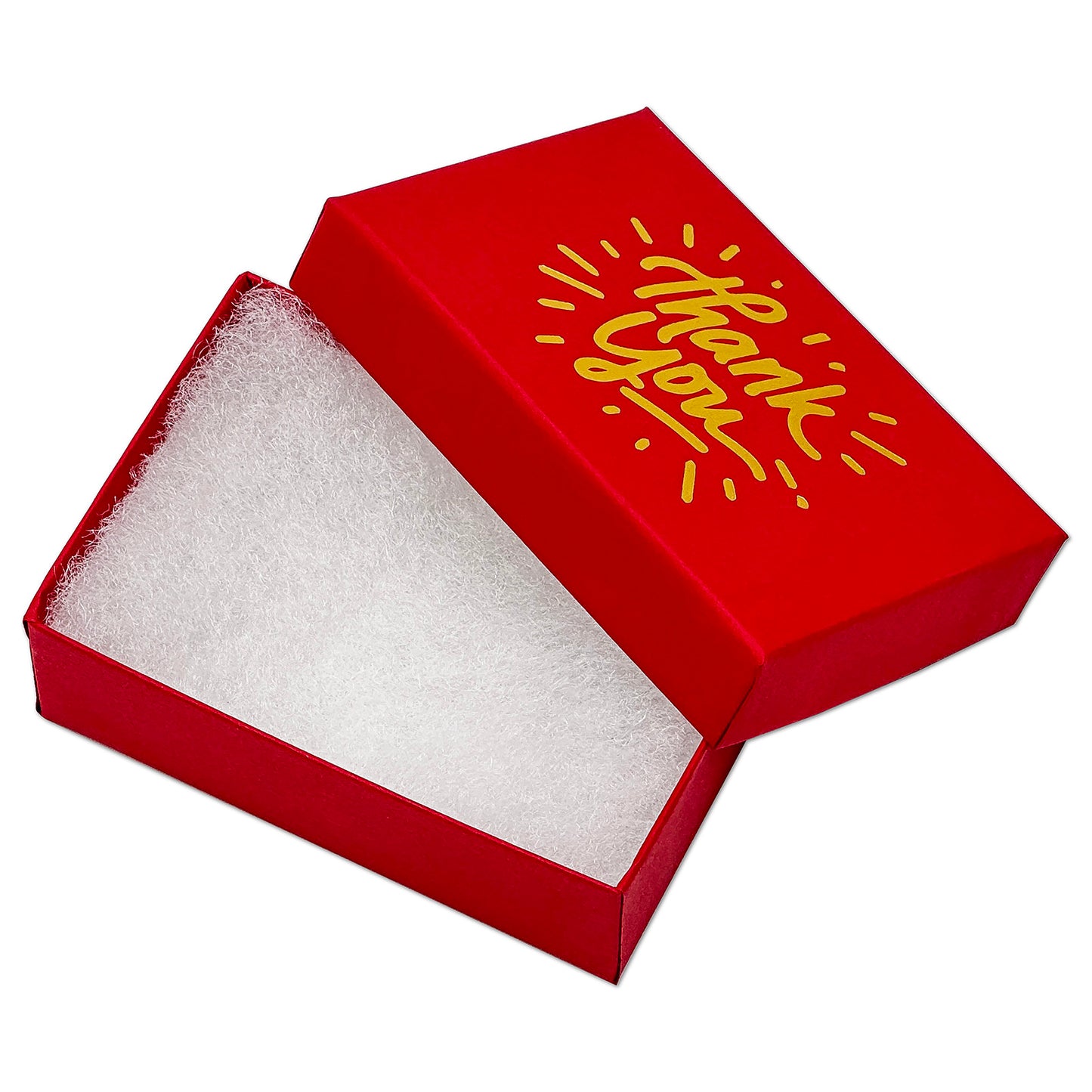 3 1/4" x 2 1/4" Matte Red and Gold "Thank You" Cotton Filled Box