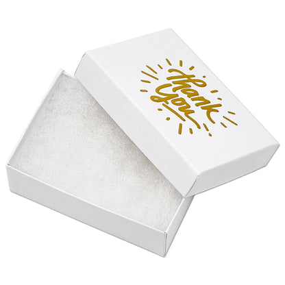 3 1/4" x 2 1/4" Matte White and Gold "Thank You" Cotton Filled Box