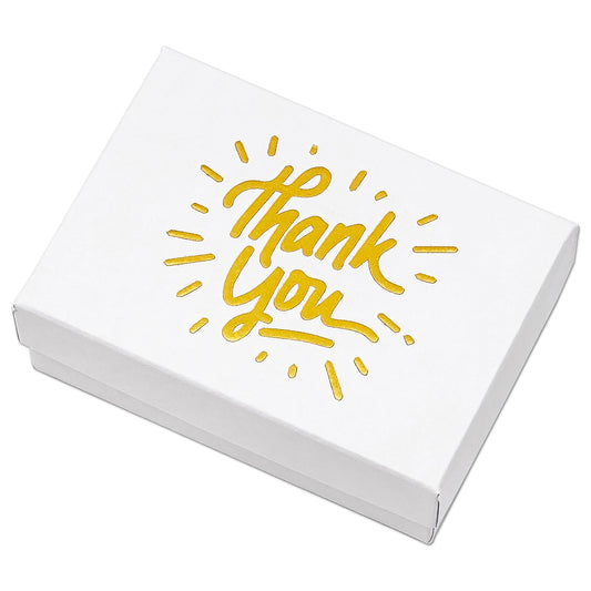 3 1/4" x 2 1/4" Matte White and Gold "Thank You" Cotton Filled Box