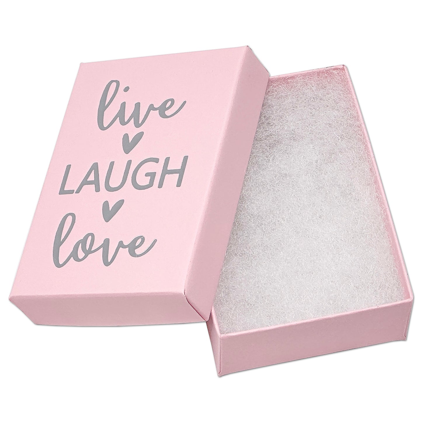 3 1/4" x 2 1/4" Pink and Silver "Live Laugh Love" Cotton Filled Box