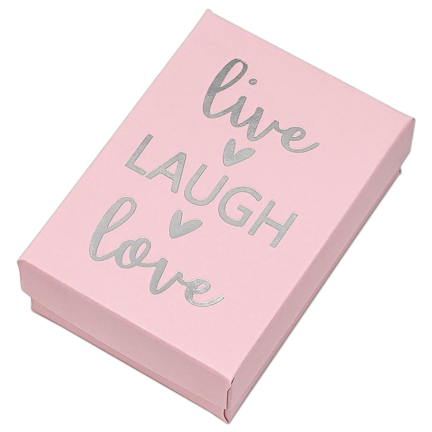 3 1/4" x 2 1/4" Pink and Silver "Live Laugh Love" Cotton Filled Box