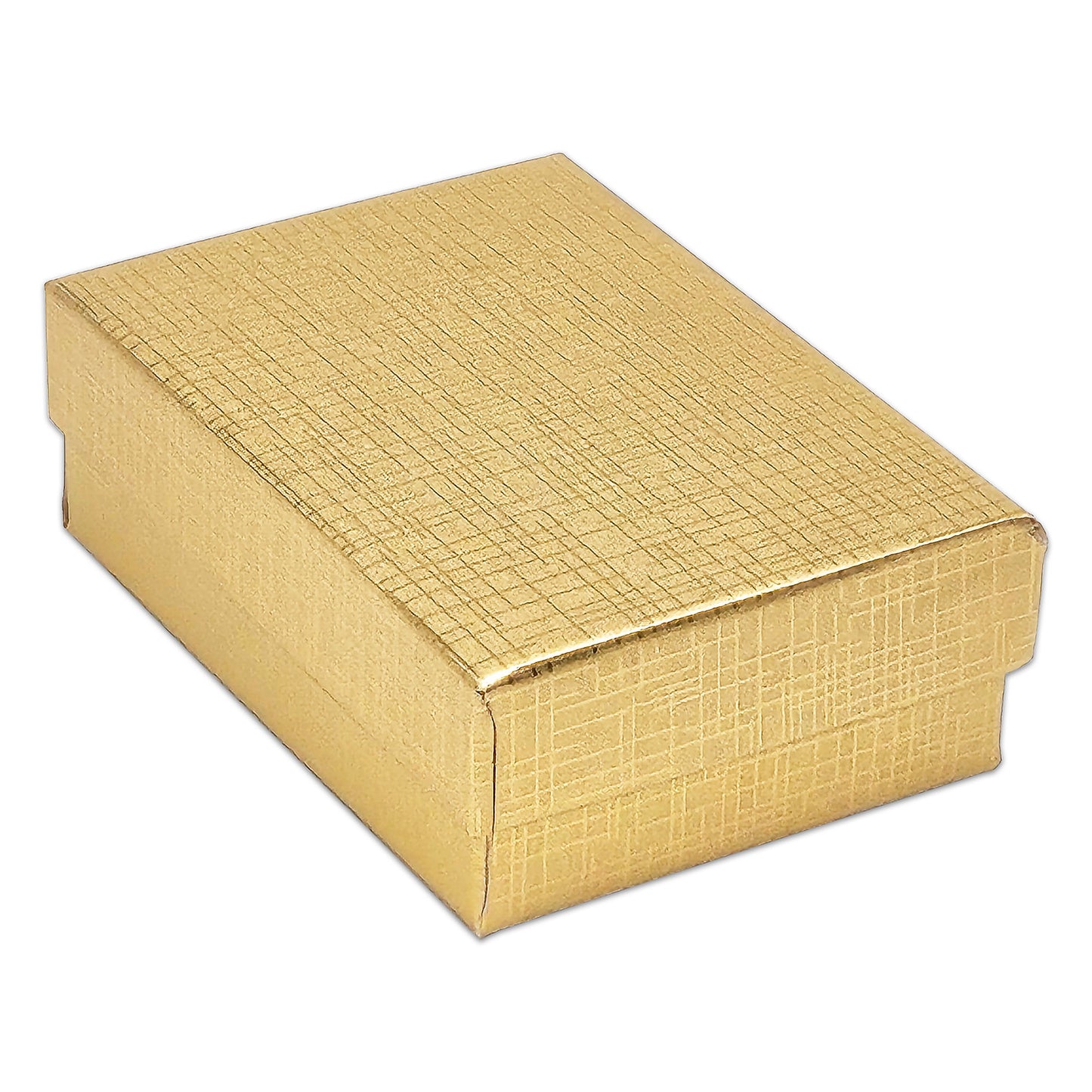 3 1/4" x 2 1/4" x 1" Gold Linen Pattern Cotton Filled Paper Box