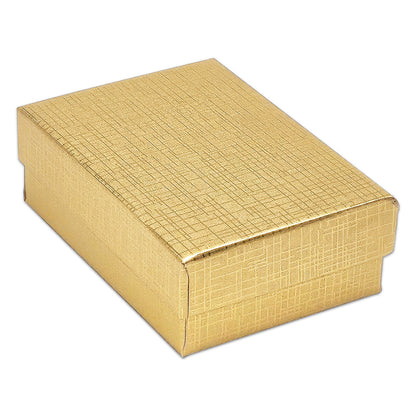 3 1/4" x 2 1/4" x 1" Gold Linen Pattern Cotton Filled Paper Box