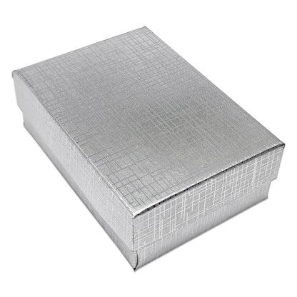 3 1/4" x 2 1/4" x 1" Silver Linen Pattern Cotton Filled Paper Box