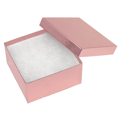 3 3/4" x 3 3/4" x 2" Metallic Rose Gold Cotton Filled Paper Box