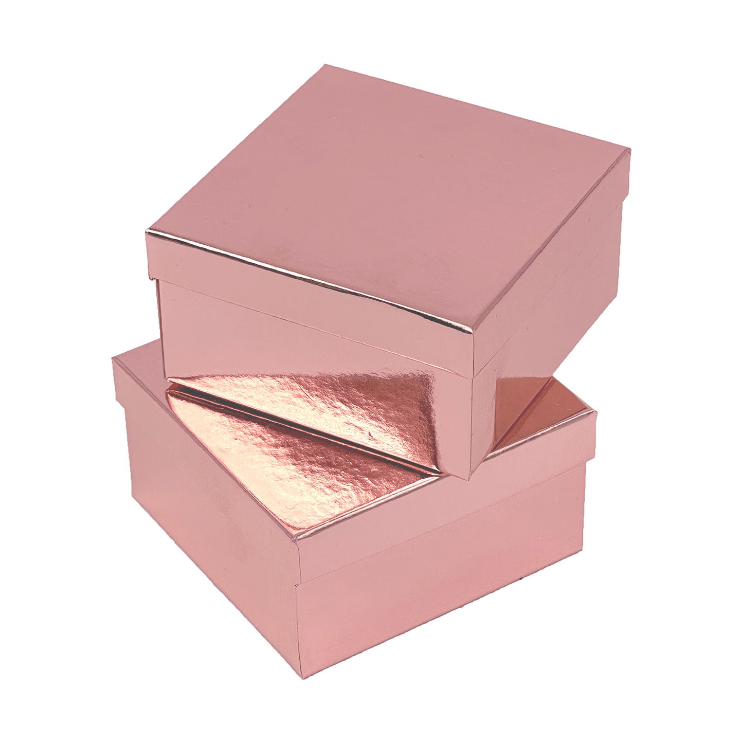 3 3/4" x 3 3/4" x 2" Metallic Rose Gold Cotton Filled Paper Box