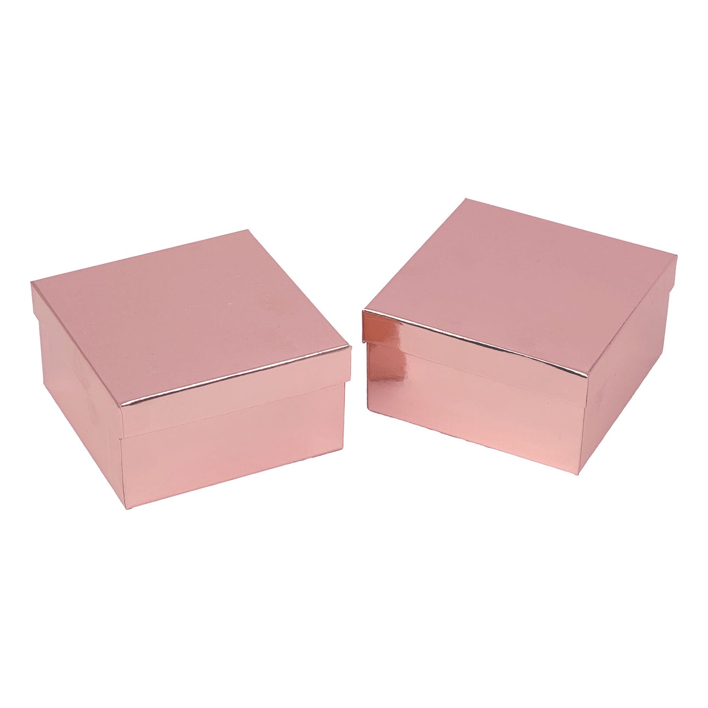 3 3/4" x 3 3/4" x 2" Metallic Rose Gold Cotton Filled Paper Box