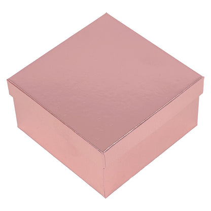 3 3/4" x 3 3/4" x 2" Metallic Rose Gold Cotton Filled Paper Box