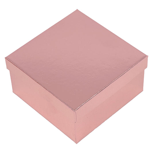 3 3/4" x 3 3/4" x 2" Metallic Rose Gold Cotton Filled Paper Box