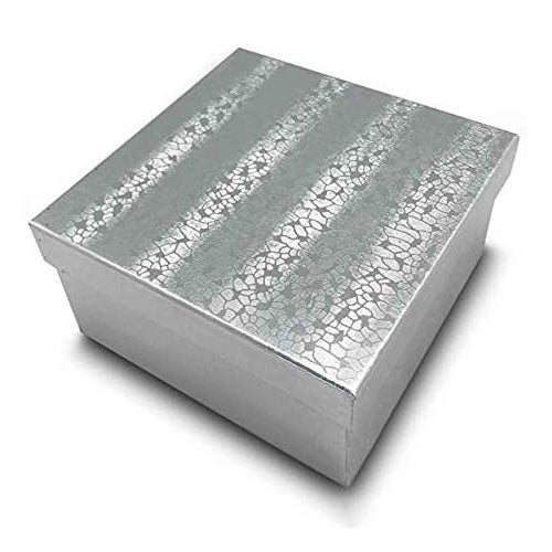 3 3/4" x 3 3/4" x 2" Silver Foil Cotton Filled Jewelry Boxes