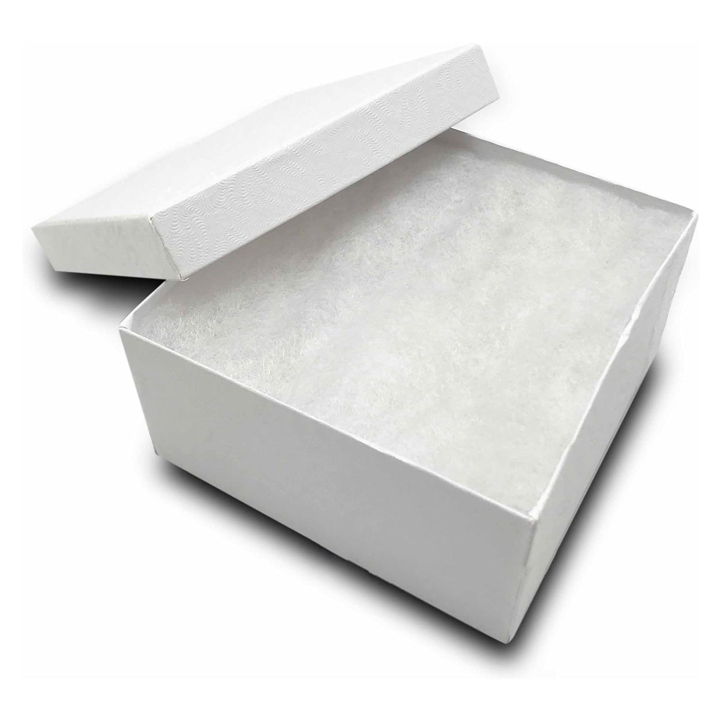 3 3/4" x 3 3/4" x 2" White Swirl Cotton Filled Jewelry Boxes