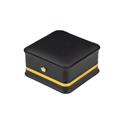 3 5/8" x 3 5/8" Black Leatherette Bangle or Watch Box with Gold Crown and Trim