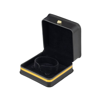 3 5/8" x 3 5/8" Black Leatherette Bangle or Watch Box with Gold Crown and Trim