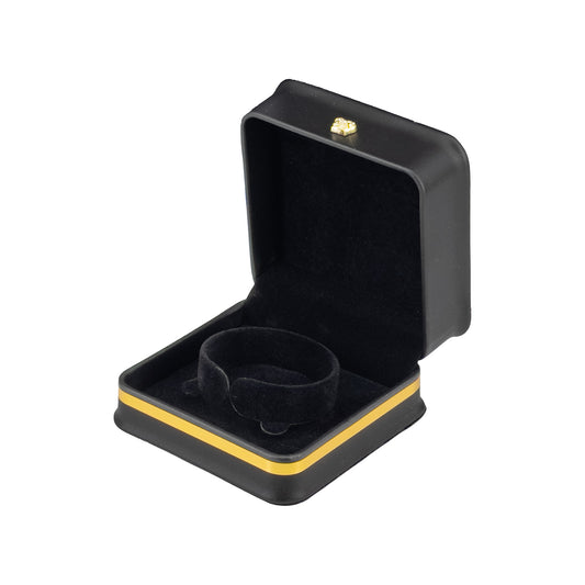 3 5/8" x 3 5/8" Black Leatherette Bangle or Watch Box with Gold Crown and Trim