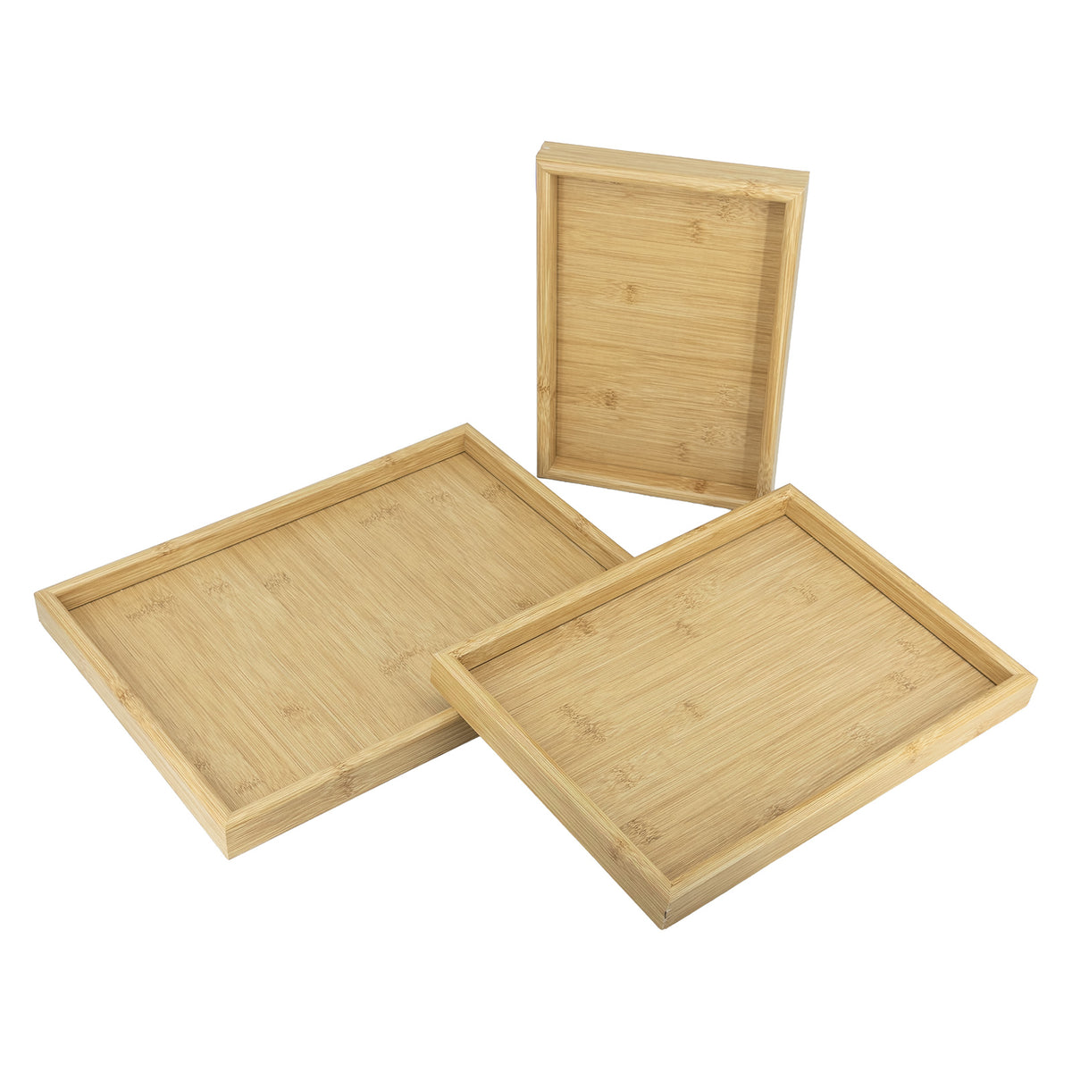 3-Piece Bamboo Wood-Grain Finish MDF Serving Tray Set