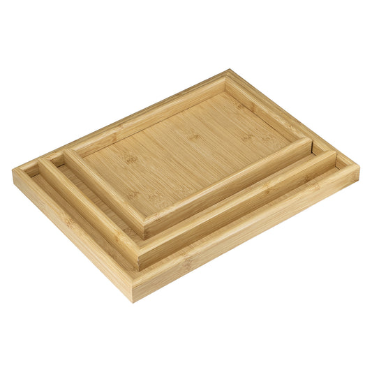 3-Piece Bamboo Wood-Grain Finish MDF Serving Tray Set