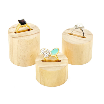 3-Piece Tiered Natural Wood Ring Display Stands