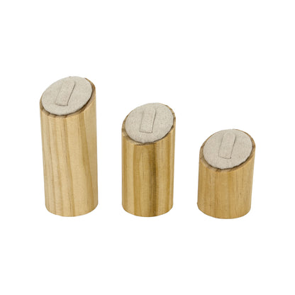 3-Piece Tiered Wood Ring Display Stands with Beige Linen