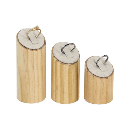 3-Piece Tiered Wood Ring Display Stands with Beige Linen