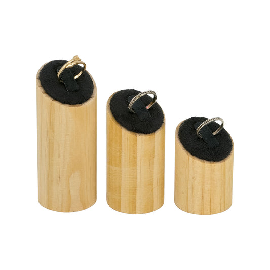3-Piece Tiered Wood Ring Display Stands with Black Velvet
