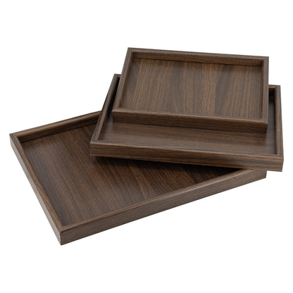 3-Piece Walnut Wood-Grain Finish MDF Serving Tray Set
