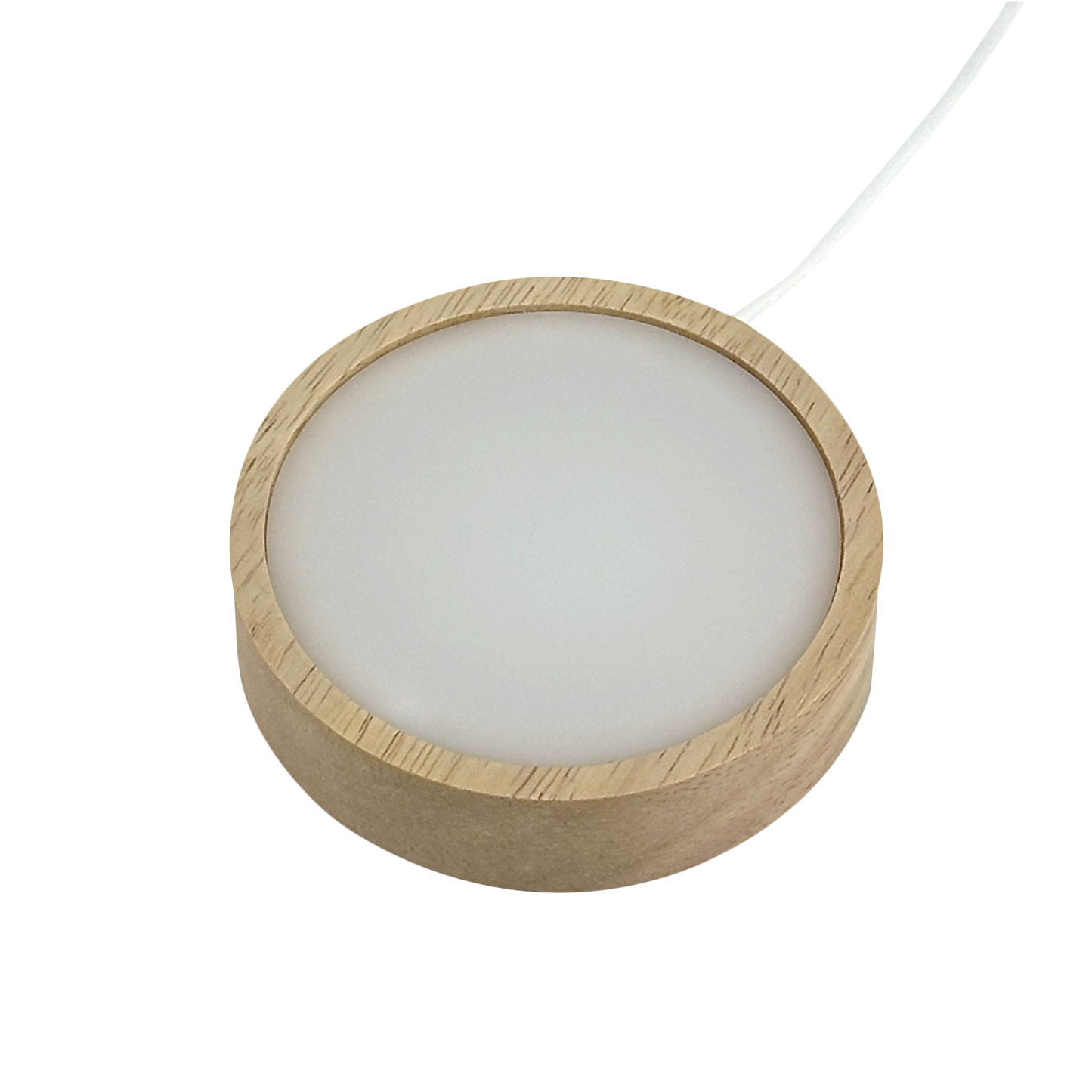 3" Round Wood Base White Diffused LED Light with Switch (2-Pack)