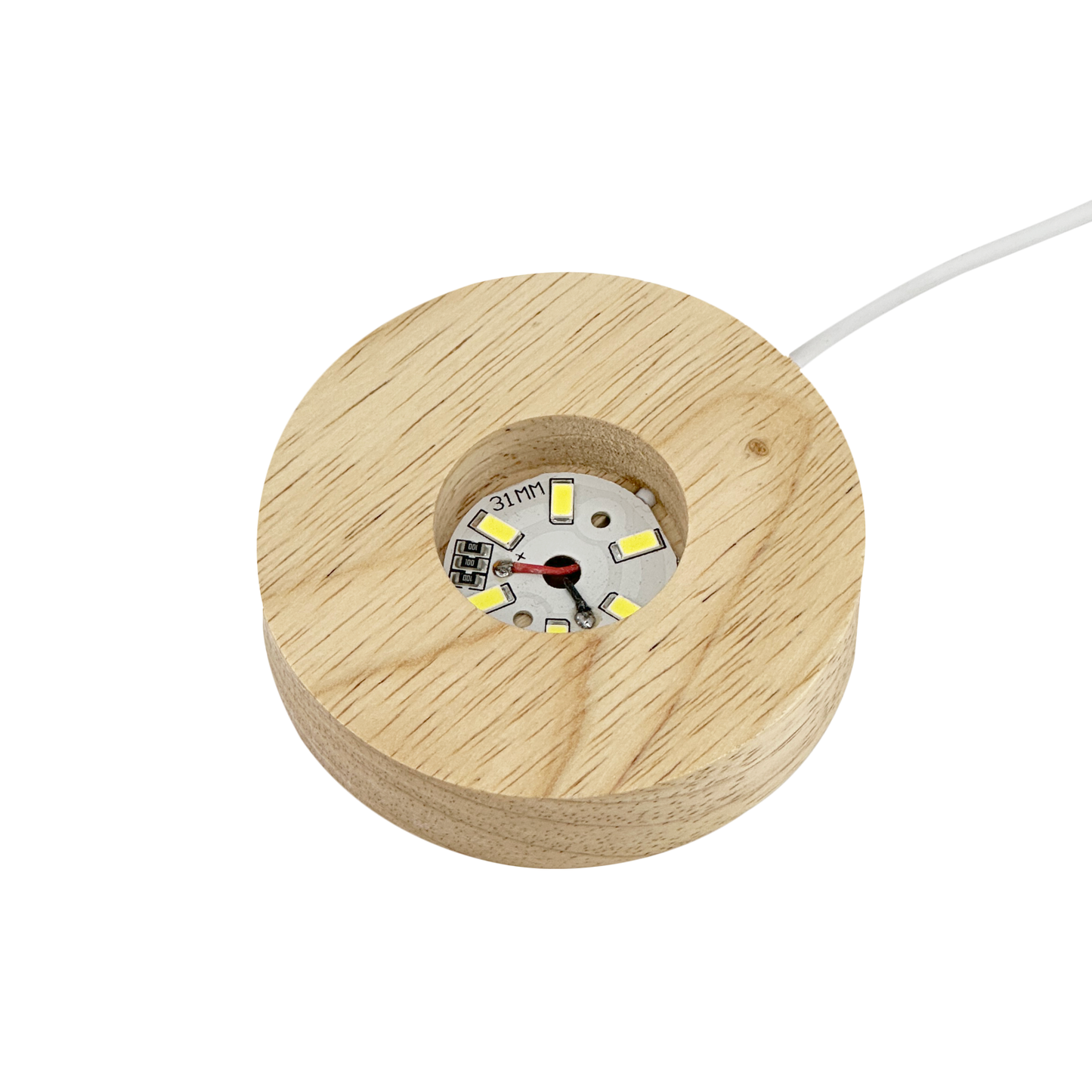 3" Round Wood Base White LED Light with Switch