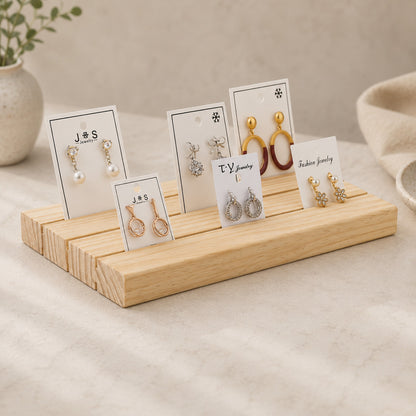 3 Row Natural Wood Earring Card Display Tray
